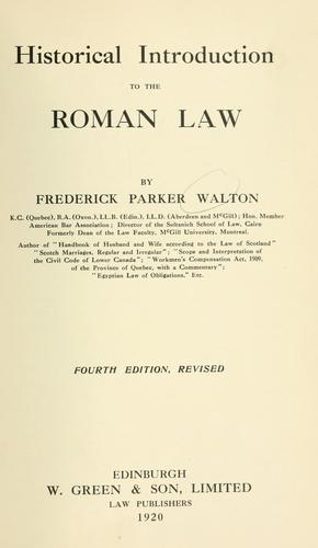 Cover for Historical introduction to the Roman Law