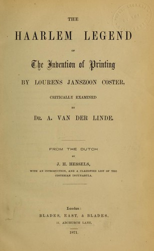 Cover for The Haarlem legend of the invention of printing by Lourens Janszoon Coster