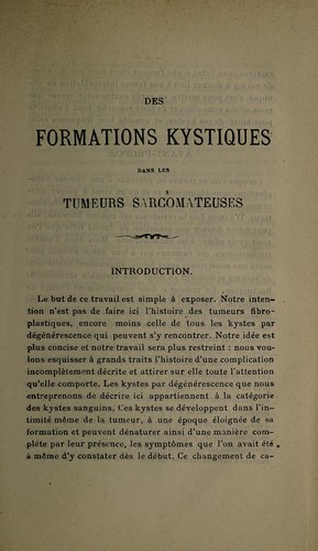 Cover for Des formations kystiques dans les tumeurs sarcomateuses ...