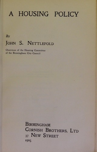 Cover for A housing policy
