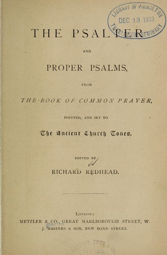 Cover for The Psalter and proper Psalms, from the Book of common prayer