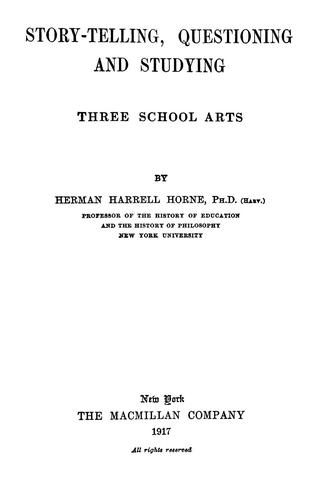 Cover for Story-telling, questioning and studying, three school arts