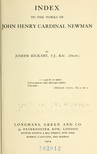 Cover for An index to the works of John Henry cardinal Newman.