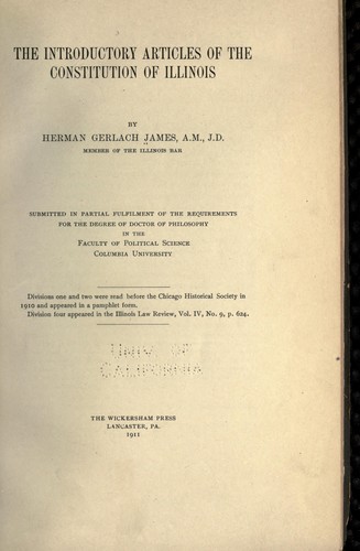 Cover for The introductory articles of the constitution of Illinois ...