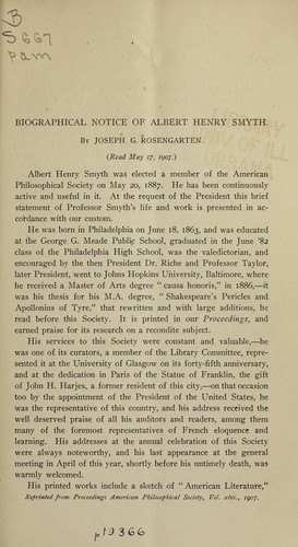Cover for Biographical notice of Albert Henry Smyth