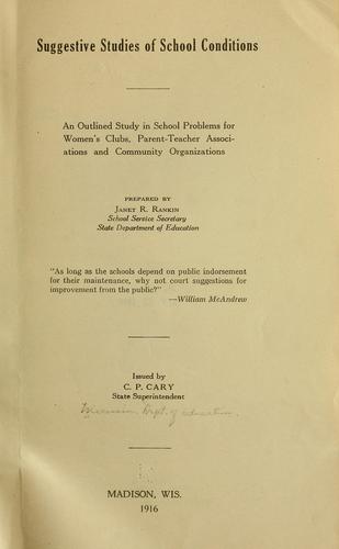 Cover for Suggestive studies of school conditions