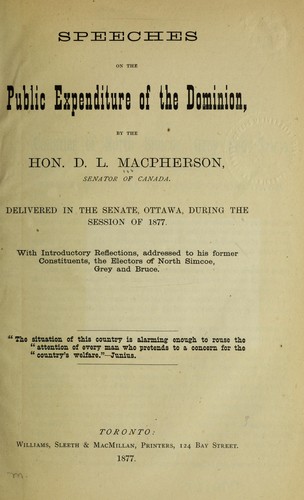 Cover for Speeches on the public expenditure of the Dominion