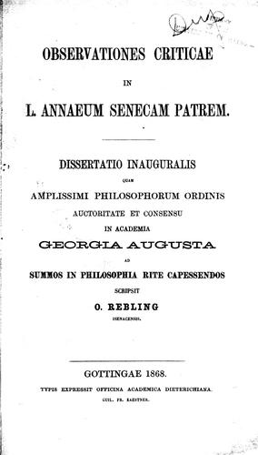 Cover for Observationes criticae in L. Annaeum Senecam patrem