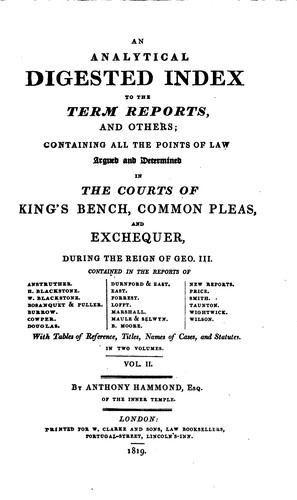 Cover for An Analytical Digested Index to the Term Reports and Others: Containing All the Points of Law ...