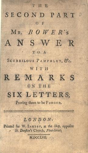 Cover for Mr. Bower's answer to a scurrilous pamphlet