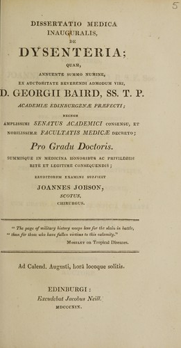 Cover for Dissertatio medica inauguralis de dysenteria