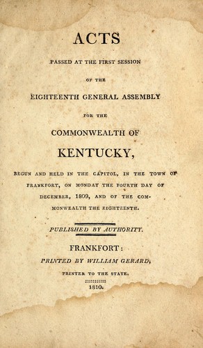 Cover for Acts passed at the first session of the eighteenth General Assembly for the commonwealth of Kentucky