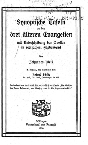 Cover for Synoptische tafeln zu den drei älteren evangelien mit Unterscheidung der quellen in vierfachem farbendruck