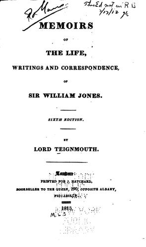 Cover for Memoirs of the Life, Writings and Correspondence, of Sir William Jones