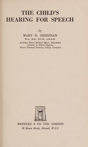 Cover for The child's hearing for speech