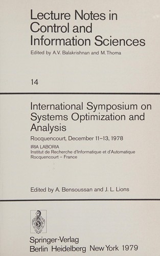 Cover for International Symposium on Systems Optimization and Analysis