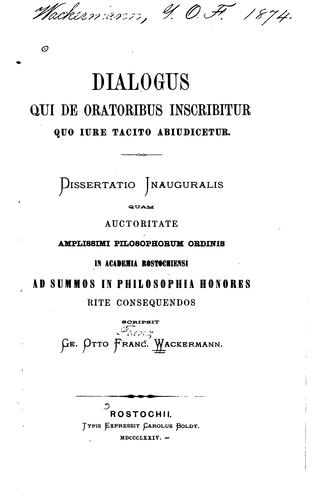 Cover for Dialogus qui de oratoribus insribitur quo iure Tacito abiudicetur