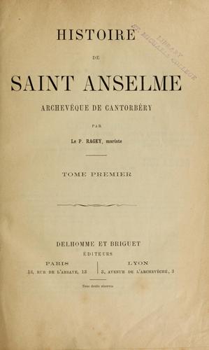 Cover for Histoire de saint Anselme