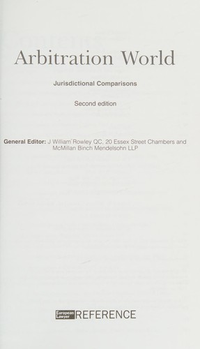 Cover for Arbitration World Jurisdictional Comparisons