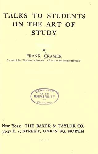 Cover for Talks to students on the art of study