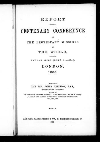 Cover for Report of the Centenary Conference on the Protestant Missions of the World