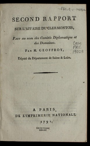 Cover for Second rapport sur l'affaire du Clermontois