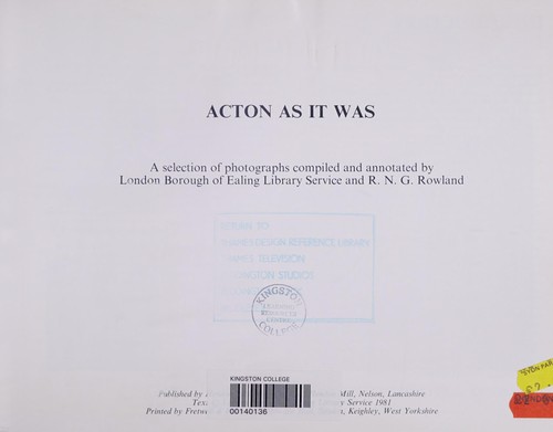 Cover for Acton as It Was (As It Was)