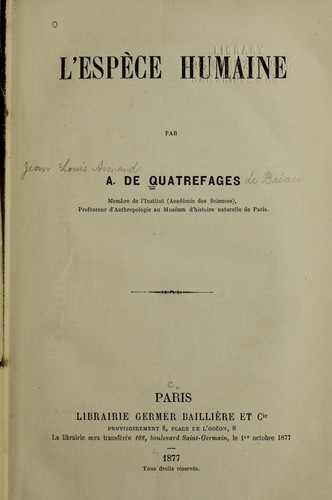 Cover for L'espe  ce humaine