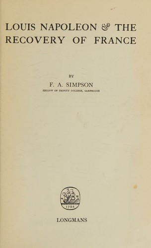 Cover for Louis Napoleon & the recovery of France.
