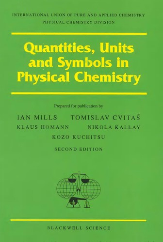 Cover for Quantities, units, and symbols in physical chemistry