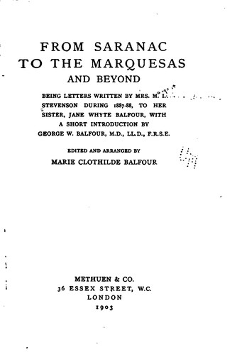 Cover for From Saranac to the Marquesas and Beyond: Being Letters Written by Mrs. M. I. Stevenson During ...
