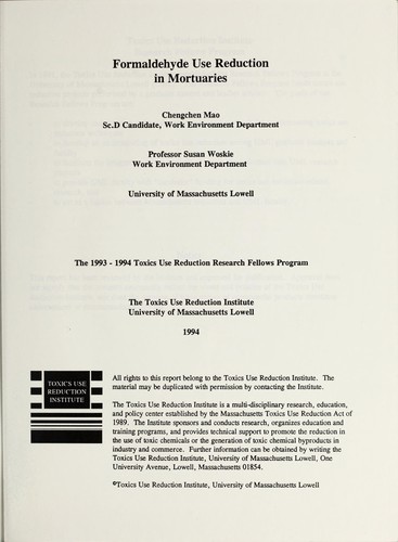 Cover for Formaldehyde use reduction in mortuaries