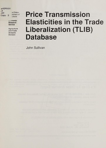 Cover for Price transmission elasticities in the trade liberalization (TLIB) database