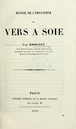 Cover for Manuel de l'educateur de vers a soie