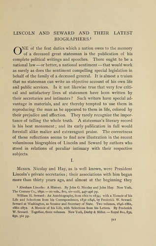 Cover for Lincoln and Seward and their latest biographers