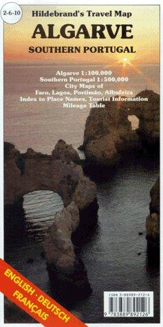 Cover for Hildebrand's Urlaubskarte: Algarve 1:100 000, Costa Do Estoril 1:400 000, Sudportugal 1:500 000, Stadtplane Von Faro, Lagos, Portimao, Albufeira, (Europe)