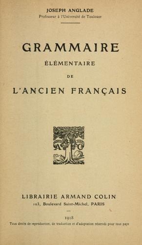 Cover for Grammaire élémentaire de l'ancien français