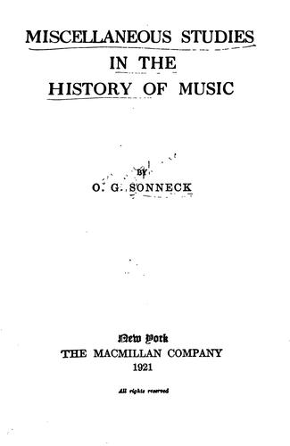 Cover for Miscellaneous studies in the history of music