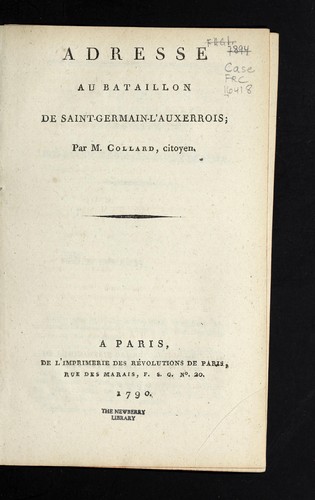 Cover for Adresse au bataillon de Saint-Germain-l'Auxerrois