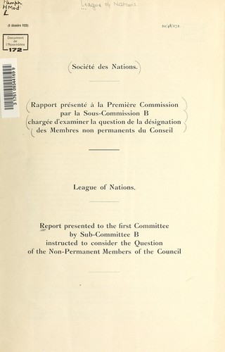 Cover for Report presented to the first Committee by Sub-Committee B