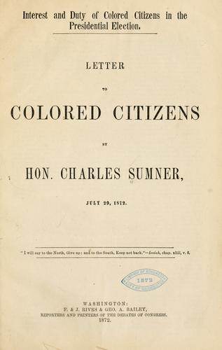 Cover for Interest and duty of colored citizens in the presidential election.