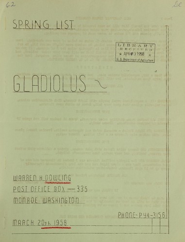 Cover for Gladiolus, spring list