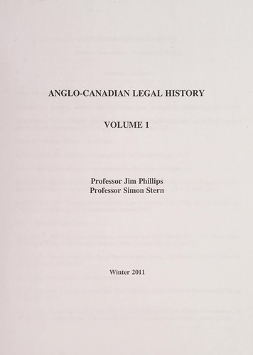 Cover for Anglo-Canadian legal history
