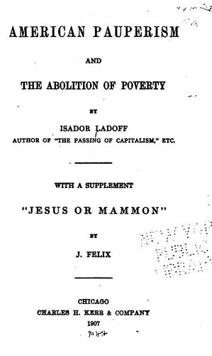 Cover for American pauperism and the abolition of poverty