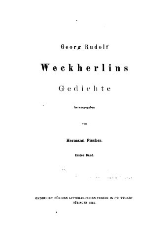 Cover for Georg Rudolf Weckherlins Gedichte