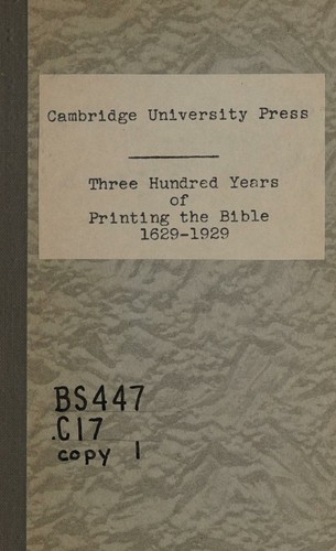 Cover for 300 years of printing the authorised version of the Holy Bible at Cambridge, 1629-1929.