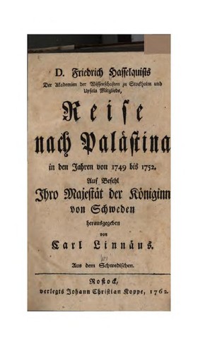 Cover for D. Friedrich Hasselquists ... Reise nach Palästina in den jahren von 1749 bis 1752