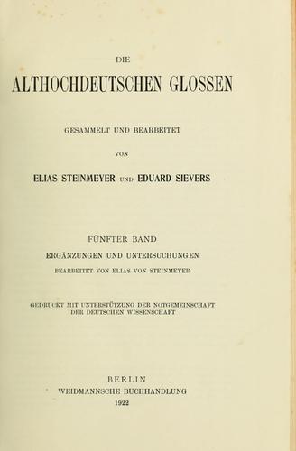 Cover for Die althochdeutschen Glossen