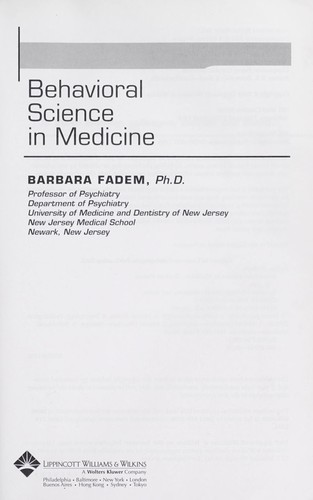 Cover for Behavioral science in medicine