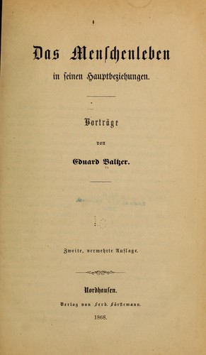 Cover for Das menschenleben in seinen hauptbeziehungen